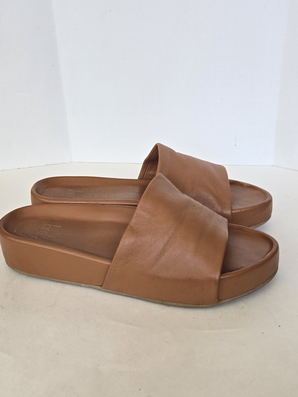beek Cognac Leather Slide Sandals